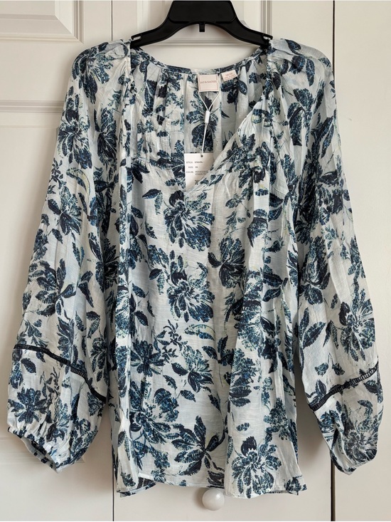 Zac & Rachel Tops - Zac & Rachel Blue Floral Peasant Tunic